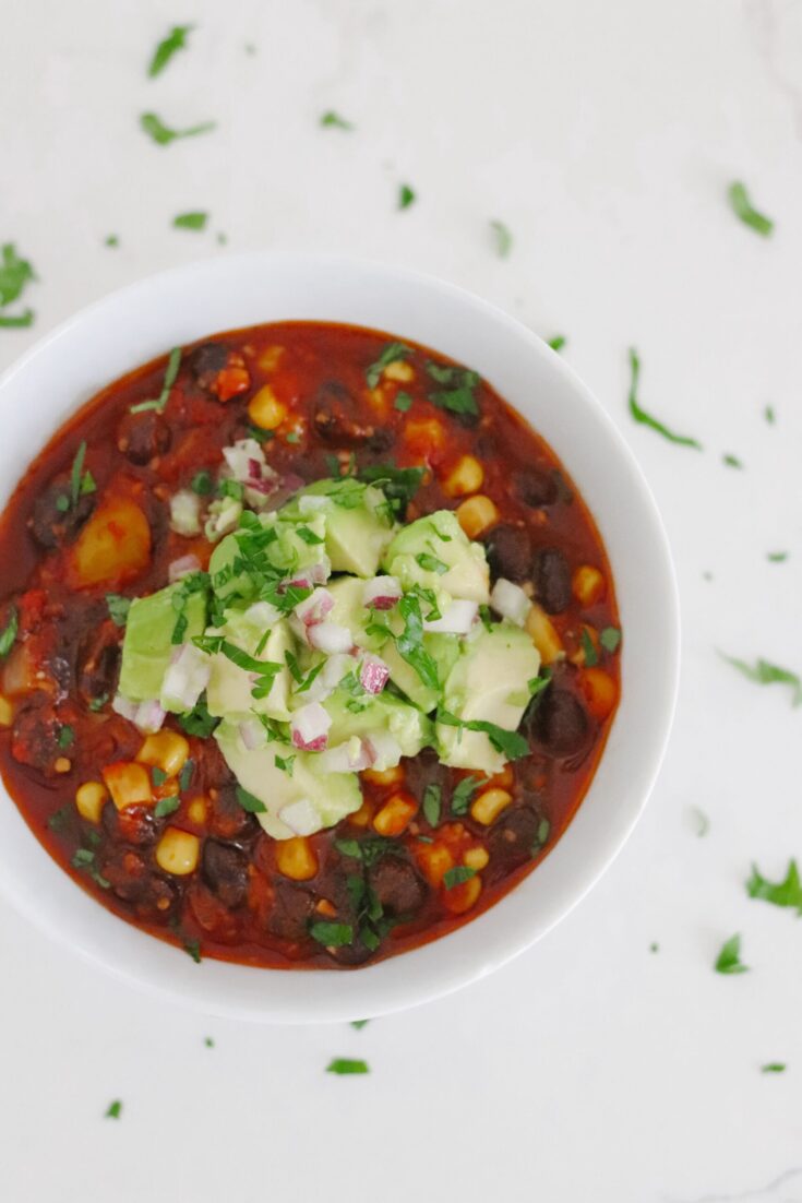 Black Bean Chili with Avocado Salsa (Dairy-Free & Vegan)