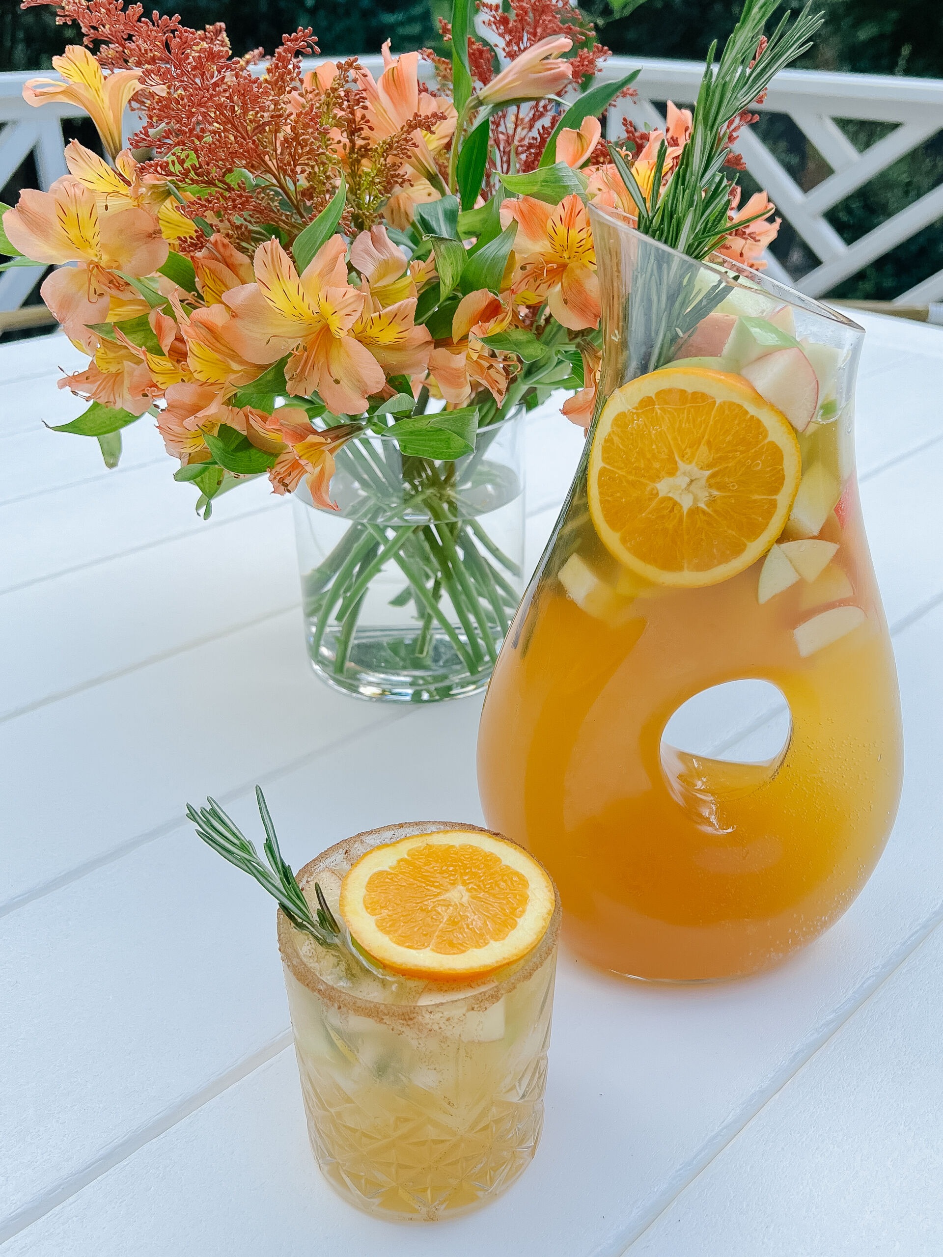 Hand Painted Oranges Leaves Orange Blossom Glass Juice Pitcher