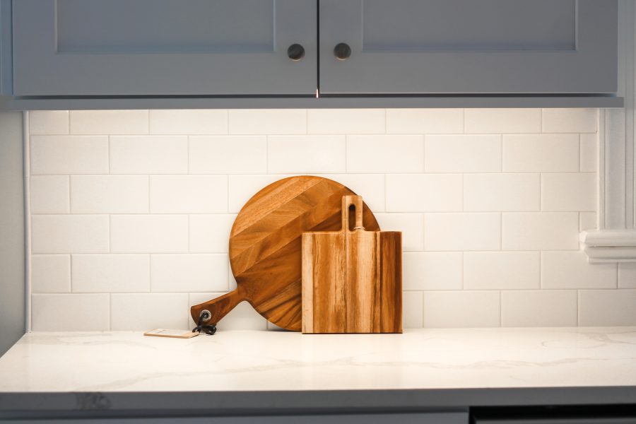 kitchen counter with cutting boards 