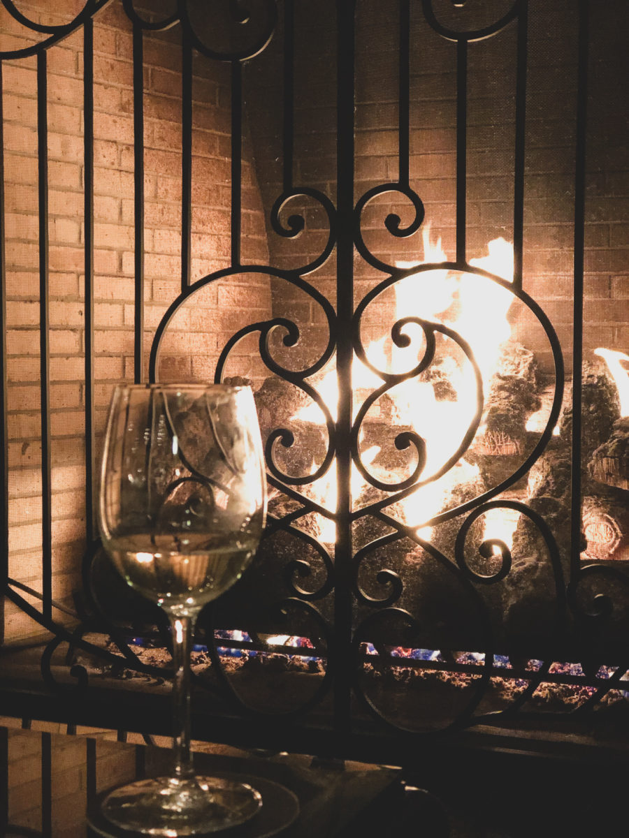 wine at fireplace