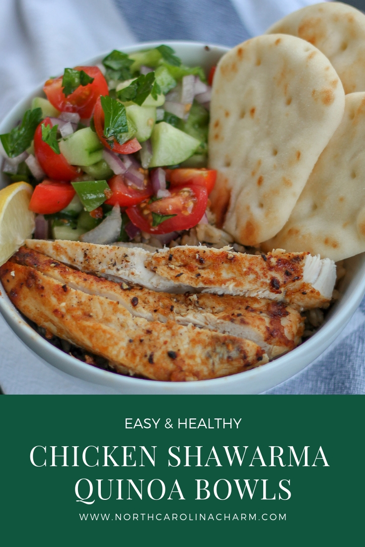 North Carolina lifestyle blogger, Christina shares an easy and delicious recipe for Chicken Shawarma Quinoa Bowls! Check it out. 