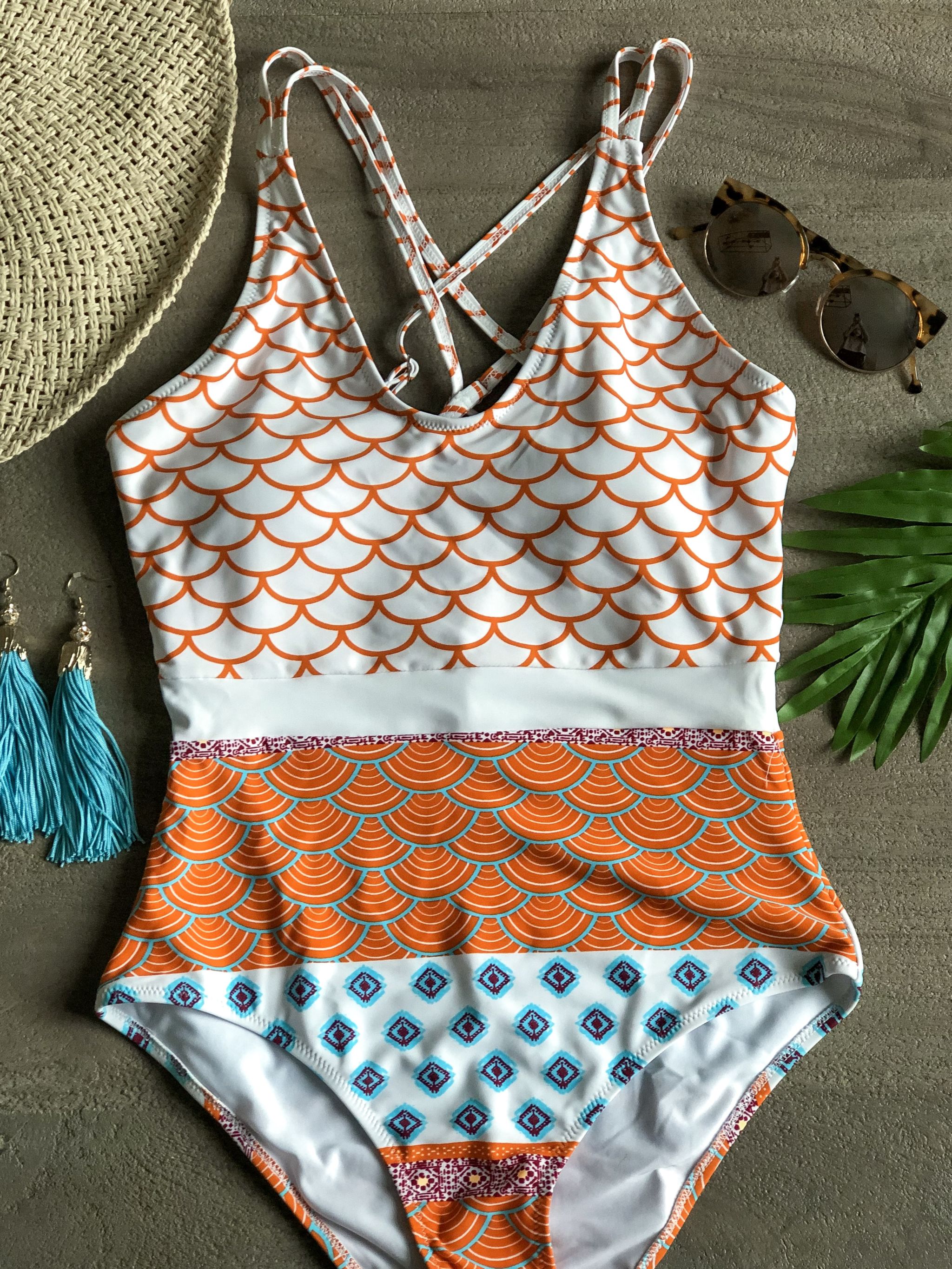 orange scallop one piece amazon 