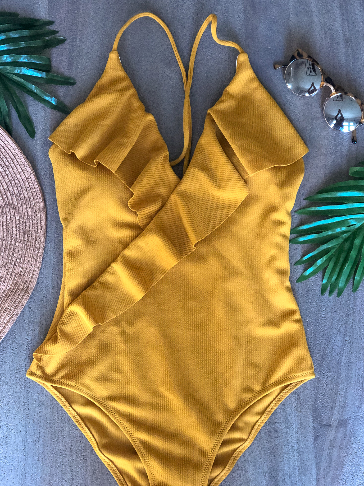 yellow ruffle swim suit amazon 