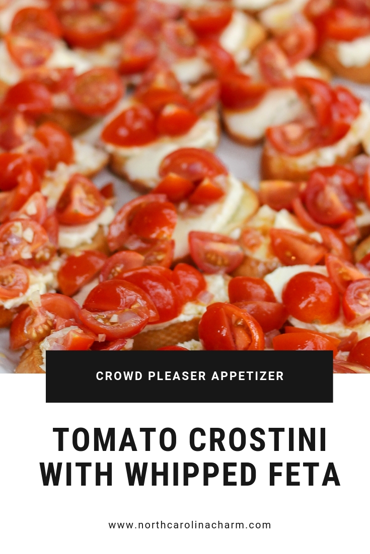 North Carolina lifestyle blogger, Christina shares an easy to make delicious Tomato Crostini with Whipped Feta recipe! Check it out!