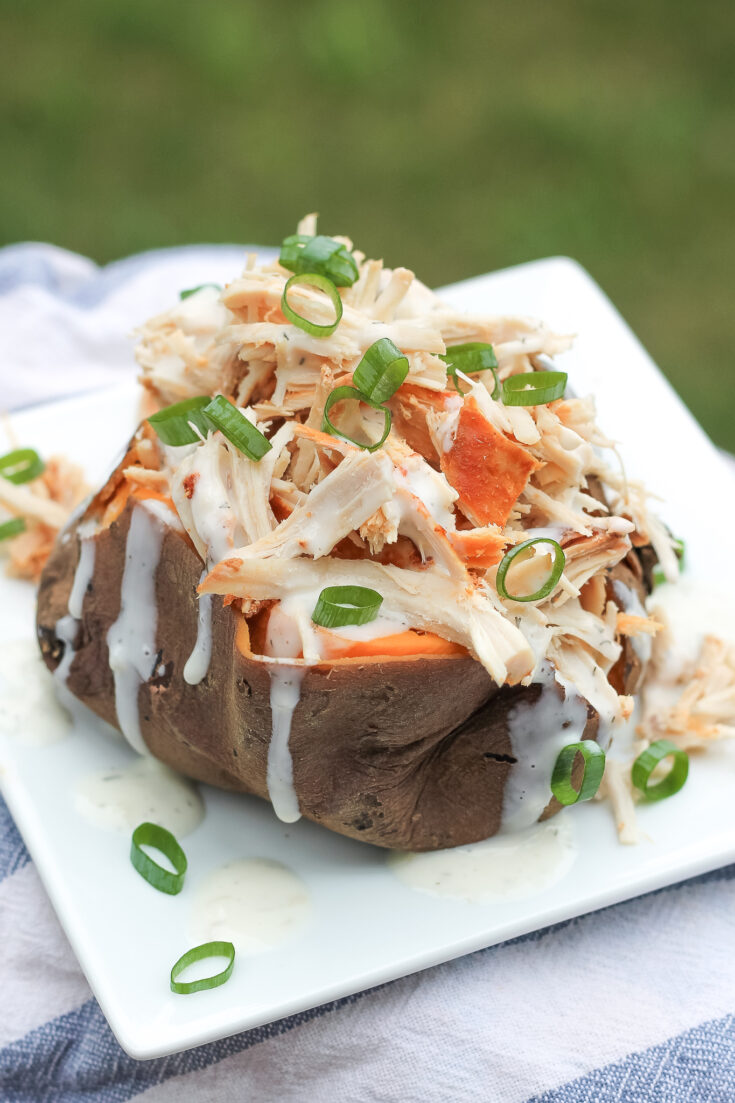 Buffalo Chicken Sweet Potatoes