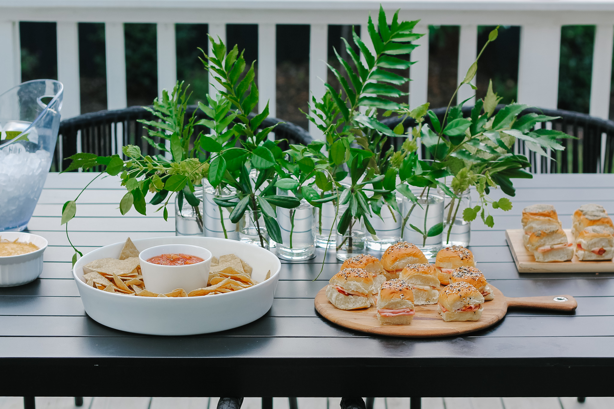 Hawaiian Ham Sliders with tortilla chips and salsa 