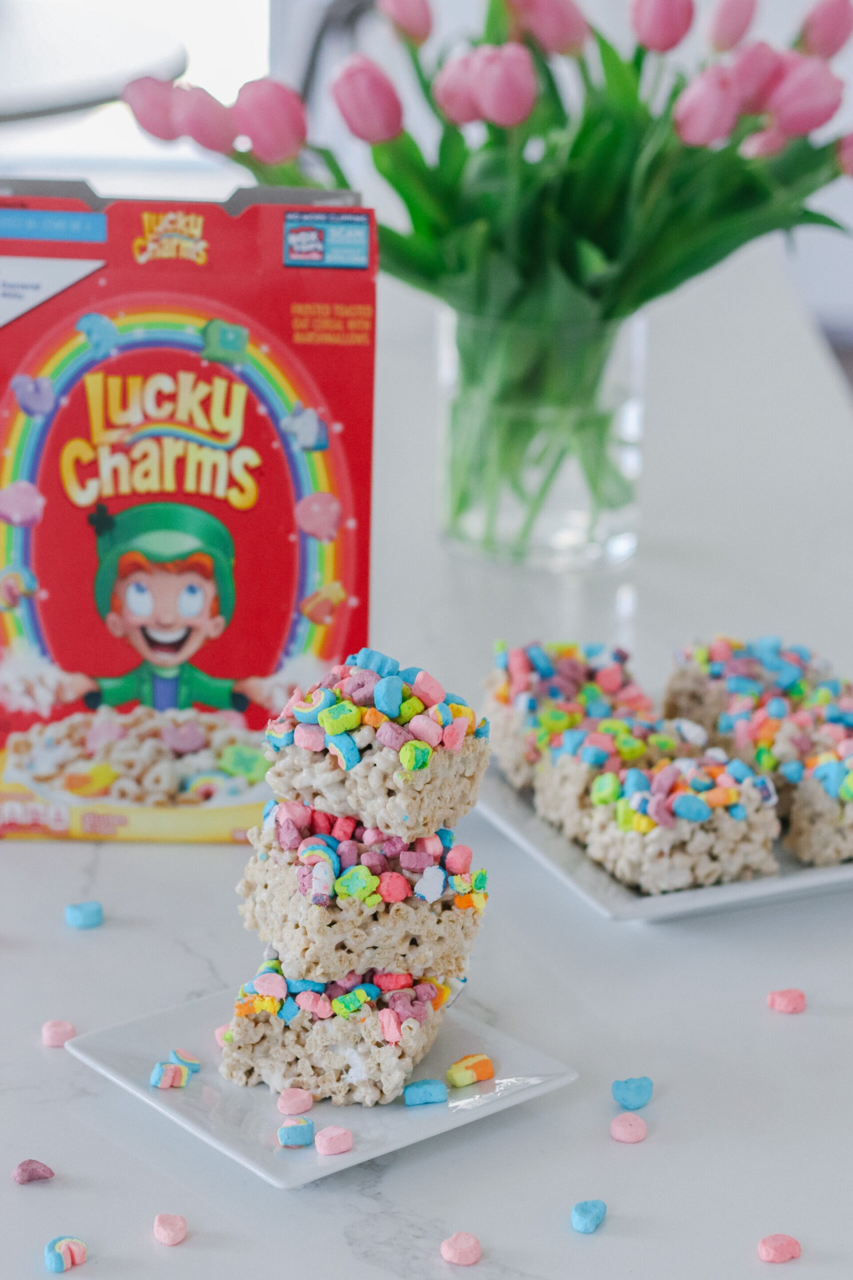Lucky Charms Treats with marshmallow topping