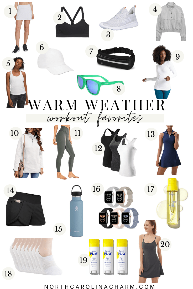 Looking for some great warm weather workout wear? Carolina Charm is sharing all her top favorite warm weather workout favorites HERE!