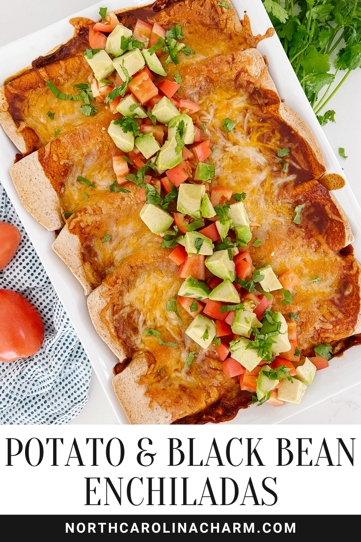 Hands down the best Vegetarian Potato & Black Bean Enchiladas ever! Curious how to make it? Click HERE!