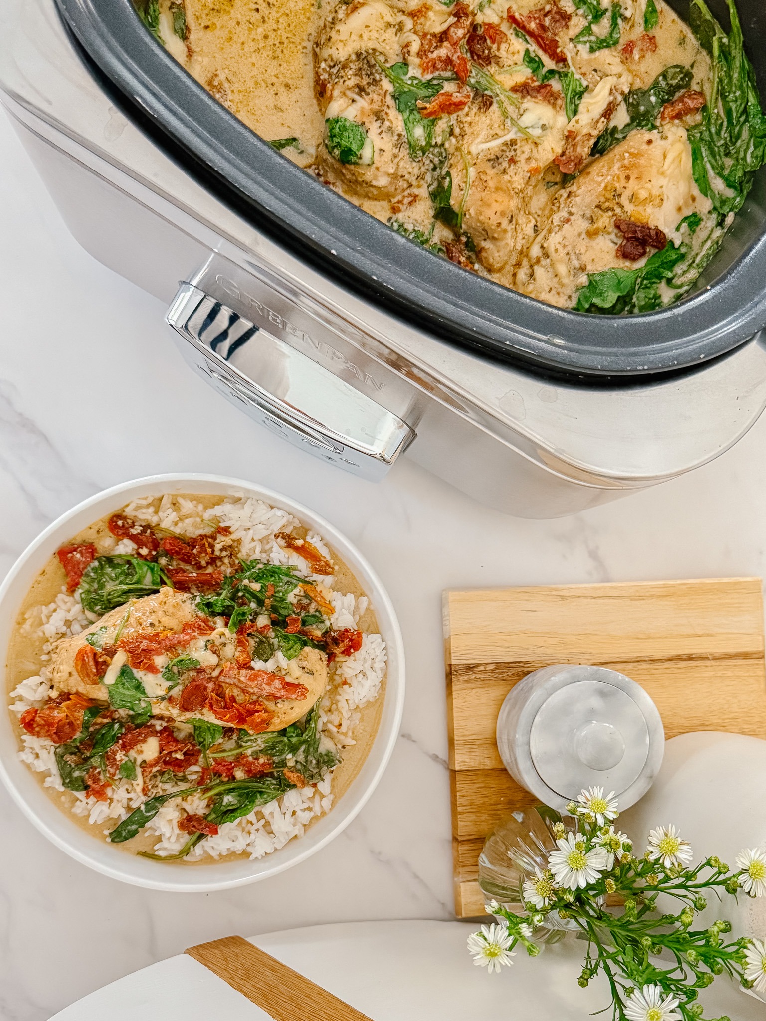 Healthier Crock Pot Tuscan Chicken (Dairy-Free, Gluten-Free)