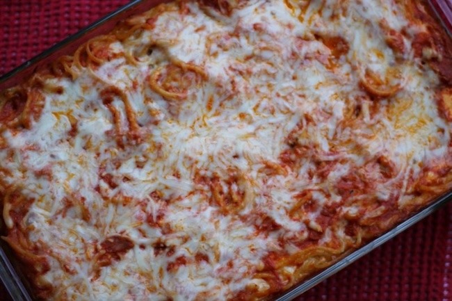baked spaghetti in dish