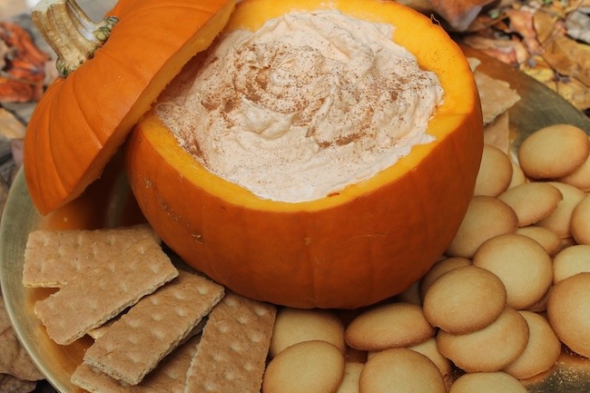 pumpkin dip on decorative table