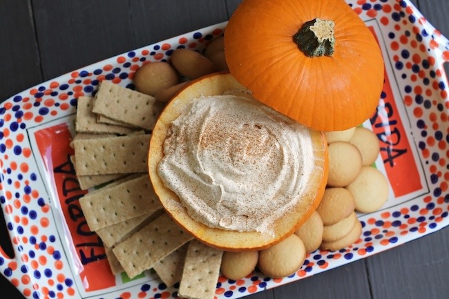 North Carolina lifestyle blogger, Christina shares an easy pumpkin dip recipe! Plate this recipe inside of a pumpkin to add to the table decor!